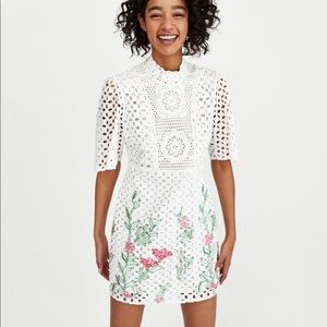 Zara White Embroidered Lace Dress